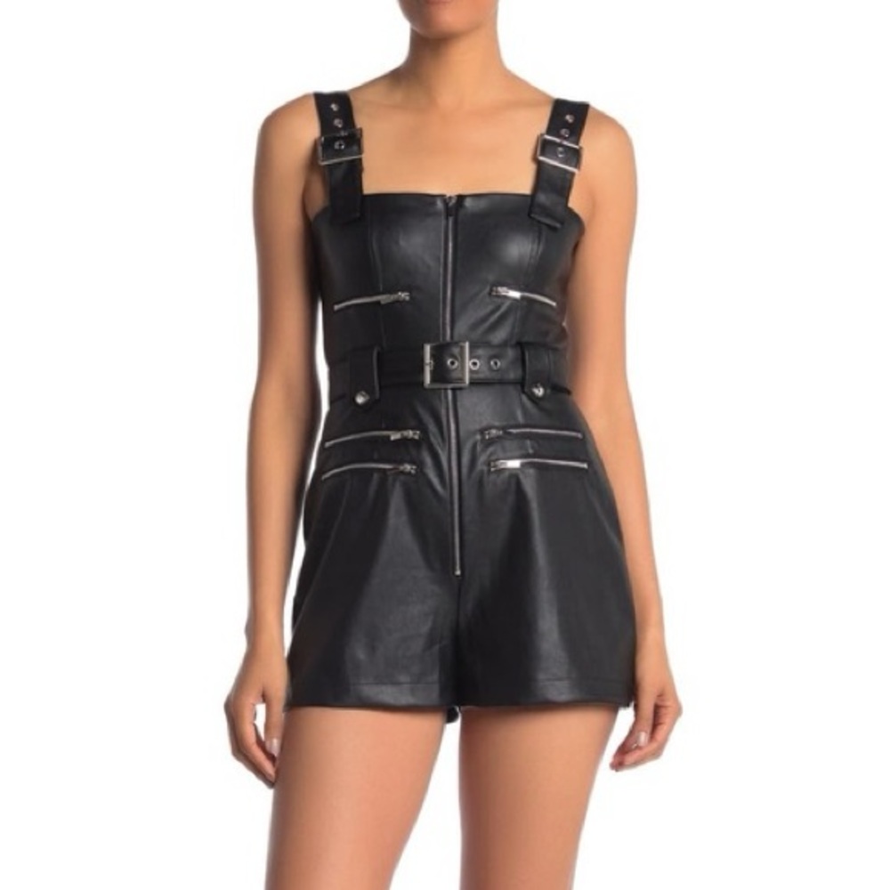 WeWoreWhat Black Leather Jacket with Silver Buckles